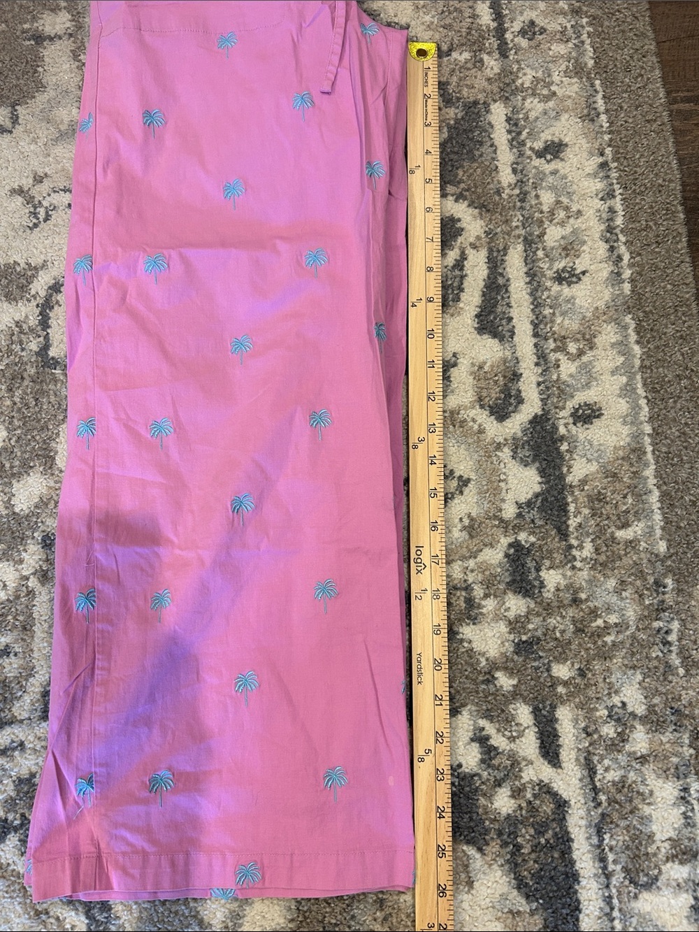Lilly Pulitzer 2 Pc Set Women’s Pink Palm Wide Leg Pants Striped V Neck Top - Picture 10 of 13
